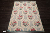 6x9 Ivory, Turquoise, Pink Color Hand Woven Aubusson Needlepoint Wool Traditional Oriental Rug